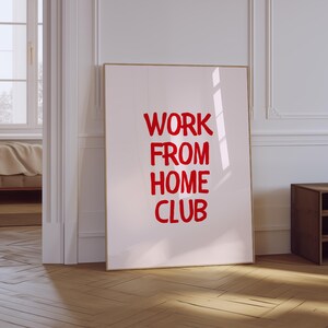 Office Quotes Wall Art | Funny Home Office Print | Work From Home Club Print | Minimalist Office Decor | Pink Preppy Wall Art