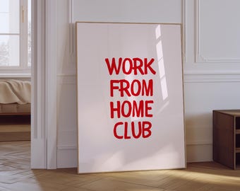 Office Quotes Wall Art | Funny Home Office Print | Work From Home Club Print | Minimalist Office Decor | Pink Preppy Wall Art