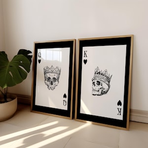Impressão de carta de jogo de azar | Conjunto de 2 arte de parede de carta de azar | Conjunto de impressão de caveira retrô | Impressão de carrinho de bar retrô | Conjunto de pôster estético moderno de 2