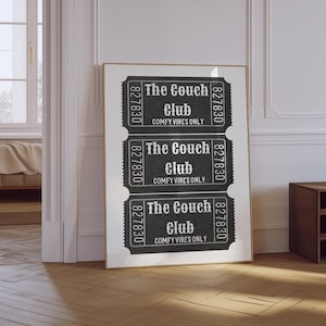 The Couch Club Print | Trendy Living Room Decor | Cute Quote Art | Aesthetic Apartment Wall Art | Trendy Retro Ticket Print