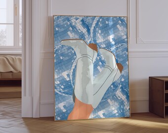 Cowgirl Boots and Disco Ball Poster | Disco Cowgirl Print | Bachelorette Decor | Blue Preppy Cowgirl Print | Aesthetic Girly Western Print