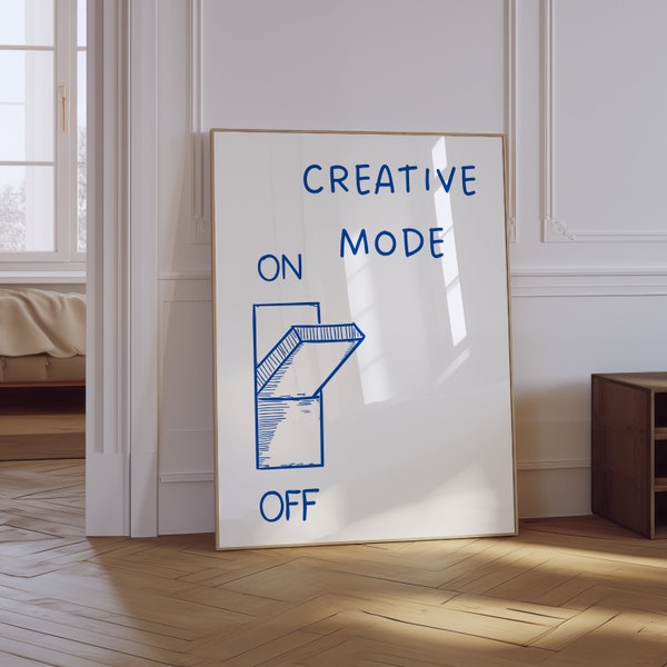 Lámina decorativa para pared con temática creativa / Arte de pared azul / Decoración retro moderna para habitaciones / Lámina con mensaje creativo / Arte de pared estético / Póster con cita inspiradora sobre la creatividad