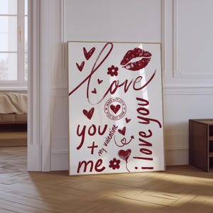 Love Art Print | Love Poster | Kiss Print | Trendy Red Preppy Aesthetic Wall Art | Girly Poster | Typography Print | Valentines Day Print
