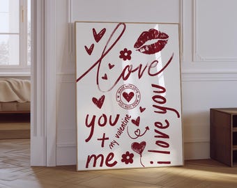 Red 'Love You' Typography Art Print | Valentine's Day Decor (Digital Download)