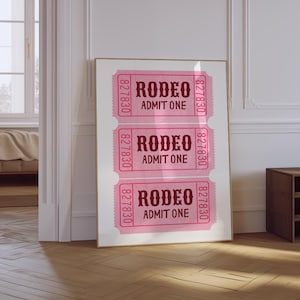 Rodeo Ticket Druck | Trendige ästhetische Cowgirl-Wand-Kunst | Western Wand Kunst | Retro Ticket Druck | Rosa Preppy Cowboy Physischer Druck