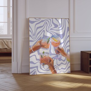 Wydruk Cheers | Plakat Girly Bar Cart | Plakat Cocktail | Wystrój pokoju Preppy Y2k | Estetyczny wystrój mieszkania | Modna sztuka ścienna w stylu retro