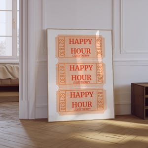 Happy Hour Ticket Print | Retro Bar Cart Wall Art | Happy Hour Ticket Stub Poster | Trendy Retro Ticket Print | Liquid Therapy Print