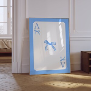 Trendy Bow Wall Art | Blue Preppy Poster | College Apartment Decor | Girly Wall Art | Coquette Aesthetic Print | Ace Game Card Poster