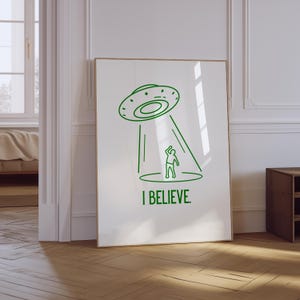 Trendy Alien Print | Alien Poster | Line Art Alien Wall Art | UFO Print | Space Art Printable | I Want To Believe Poster | UFO Poster
