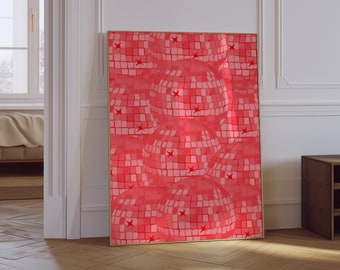 Red Disco Ball Print | Preppy Bachelorette Party Decor (Digital Download)