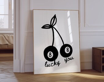 8 Ball Kirsche Print | Retro Lucky You Wandbild (Digitaler Download)