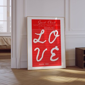 Love Art Print | Guest Check Print | Retro Love Poster | Trendy Wall Print | Preppy Aesthetic Typography Print | Valentine&#39;s Print