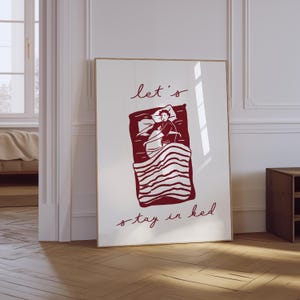 Let’s Stay In Bed Print | Trendy Bedroom Poster | Typography Print | Sleep Poster | Dopamine Decor | Aesthetic Red Bedroom Wall Art