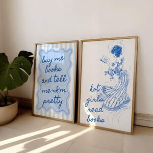 Hot Girls Read Books Print | Buy Me Books And Tell Me I&#39;m Pretty Book Print | Set of 2 Book Lover Wall Art | Library Aesthetic Poster Set