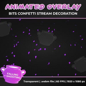 Animated Twitch Bits Confetti Stream Decoration Overlay, Confetti Shower and Cannon Transparent Animation, Instant Download, Twitch Youtube
