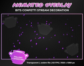 Animierte Twitch Bits Konfetti Stream Dekoration, Konfettiregen und Konfettikanone, transparente Overlay Animation, Sofort Download, Youtube