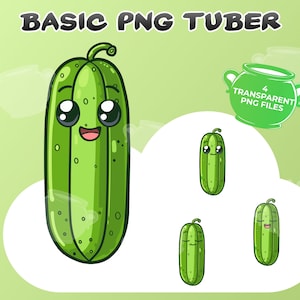 May include: A set of four cartoon cucumber illustrations with different facial expressions. The cucumbers are green with black outlines and have large eyes and smiles. The illustrations are on a white background with a green border.