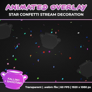 Animated Star Confetti Stream Decoration Overlay, Confetti Shower and Cannon Transparent Animation, Instant Download, Twitch Youtube