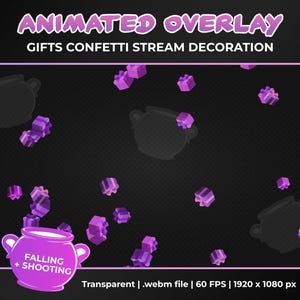 Animated Gift Confetti Stream Decoration Overlay, Confetti Shower and Cannon, Transparent Animation, Instant Download, Twitch, YouTube
