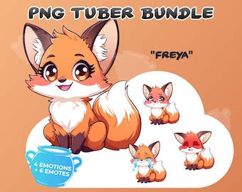 PNGTuber Bundle Freya the Fox, With Emote Pack, Animated Kawaii Fox Vtuber Model, Instant Download for Twitch & YouTube Streams