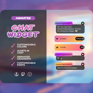 Customizable Chat Widget for Twitch Streamers | Animated Chatbox Overlay for StreamElements and OBS | includes Alerts & User Badges