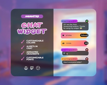 Widget de discussion personnalisable pour les streamers Twitch | Superposition de boîte de dialogue animée pour StreamElements et OBS | comprend des alertes et des badges utilisateur