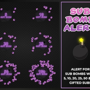 Gifted Subs Stream Alerts, Animated Sub Bomb Alert for Twitch Streams, Transparent WEBM Animation with Sound, Instant Download