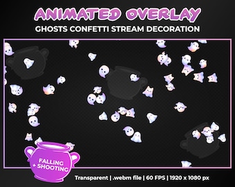 Animated Cute Ghosts Confetti Stream Decoration Overlay, Confetti Shower and Cannon, Transparent Animation, Instant Download, Twitch YouTube