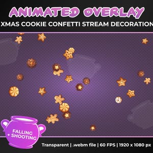 Animated XMAS Cookie Confetti Stream Decoration Overlay, Confetti Shower and Cannon Transparent Animation, Instant Download, Twitch, YouTube