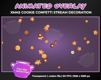 Superposición de decoración navideña animada con confeti de galletas, animación transparente de lluvia de confeti y cañón, descarga instantánea, Twitch, YouTube
