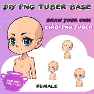 PNGTuber Base, PNG tuber preconfezionato fai da te, disegna le tue emote di personaggi femminili chibi, Vtuber preconfezionato, download istantaneo, Twitch, YouTube, streaming