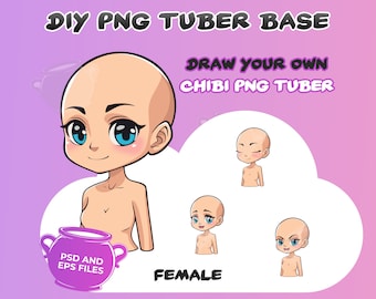 PNGTuber Base, DIY Premade PNG tuber, Draw Your Own Female Chibi Character Emotes, Premade Vtuber, Instant Download, Twitch, YouTube, Stream