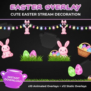 Animiertes Oster Lichterketten Stream Overlay, Transparente Stream Deko für Twitch und Youtube, Sofort Download | Girlande Ostereier Hase