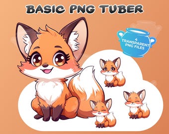 Basic PNGTuber Fox Girl, 4 transparent PNGs, Animated Kawaii Cute Fox, Premade Vtuber Model, Instant Download, Twitch, YouTube, Stream