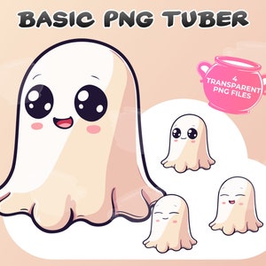 Basic PNGTuber Ghost, 4 transparent PNGs, Animated Kawaii Halloween Ghost, Premade Vtuber Model, Instant Download, Twitch, YouTube, Stream