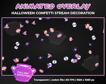 Animated Halloween Confetti Stream Decoration Overlay, Confetti Shower and Cannon, Transparent Animation, Instant Download, Twitch YouTube