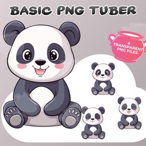 Basic PNGTuber Panda, 4 transparent PNGs, Animated Kawaii Cute Panda Bear, Premade Vtuber Model, Instant Download, Twitch, YouTube, Stream