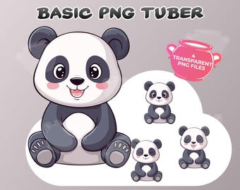 Basic PNGTuber Panda, 4 transparent PNGs, Animated Kawaii Cute Panda Bear, Premade Vtuber Model, Instant Download, Twitch, YouTube, Stream