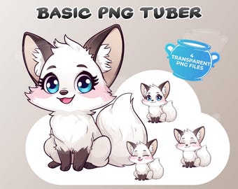 Basic PNGTuber White Fox Girl, 4 transparent PNGs, Animated Arctic Fox, Premade Vtuber Model, Instant Download, Twitch, YouTube, Stream