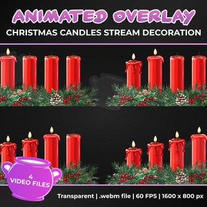 Animated Christmas Candles Stream Decoration Overlay, Advent Wreath Candles, Transparent Animation, Instant Download, Twitch, YouTube Stream