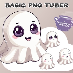 Basic PNGTuber Ghost 2, 4 transparent PNGs, Animated Kawaii Halloween Ghost, Premade Vtuber Model, Instant Download, Twitch, YouTube, Stream