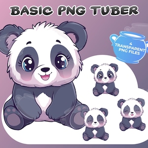 Basic PNGTuber Panda, 4 transparent PNGs, Animated Kawaii Cute Panda Bear, Premade Vtuber Model, Instant Download, Twitch, YouTube, Stream