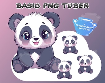 Basic PNGTuber Panda, 4 transparent PNGs, Animated Kawaii Cute Panda Bear, Premade Vtuber Model, Instant Download, Twitch, YouTube, Stream