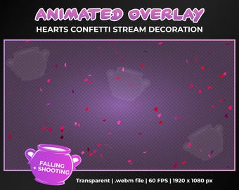 Animated Heart Confetti Stream Decoration Overlay, Confetti Shower and Cannon Transparent Animation, Instant Download, Twitch YouTube Stream