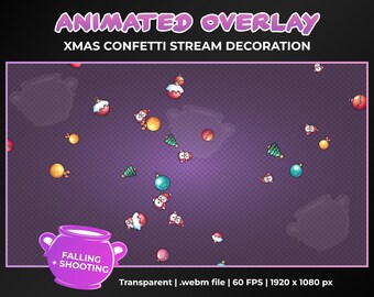 Superposición de decoración navideña animada con confeti, animación transparente de lluvia y cañón de confeti, descarga instantánea, Twitch, YouTube