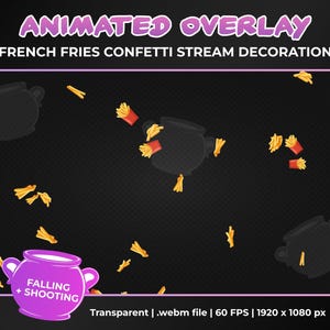 Superposition de décoration animée de confettis frites, pluie de confettis et canon, animation transparente, téléchargement immédiat Twitch YouTube
