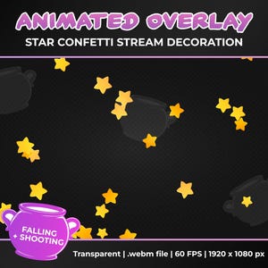 Animated Star Confetti Stream Decoration Overlay, Confetti Shower and Cannon, Transparent Animation, Instant Download, Twitch, YouTube