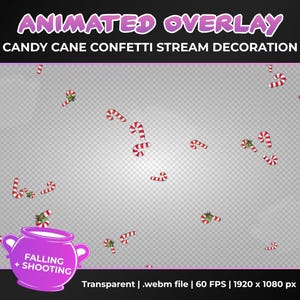 Animated Candy Cane Confetti Stream Decoration Overlay, Confetti Shower and Cannon, Transparent Animation, Instant Download, Twitch, YouTube