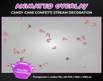 Superposición de decoración animada de confeti de bastón de caramelo, lluvia y cañón de confeti, animación transparente, descarga instantánea, Twitch, YouTube