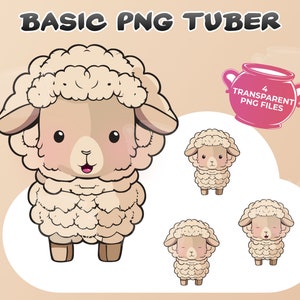 Basic PNGTuber Cute Sheep, 4 transparent PNGs, Animated Kawaii Lamb, Premade Vtuber Model, Instant Download, Twitch, YouTube, Stream